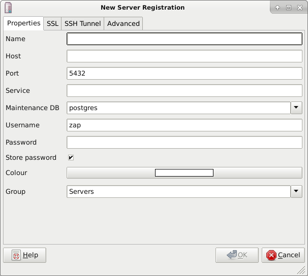 Connect to Postgresql dialog